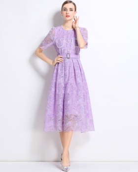 Lace short sleeve summer with belt chanelstyle dress