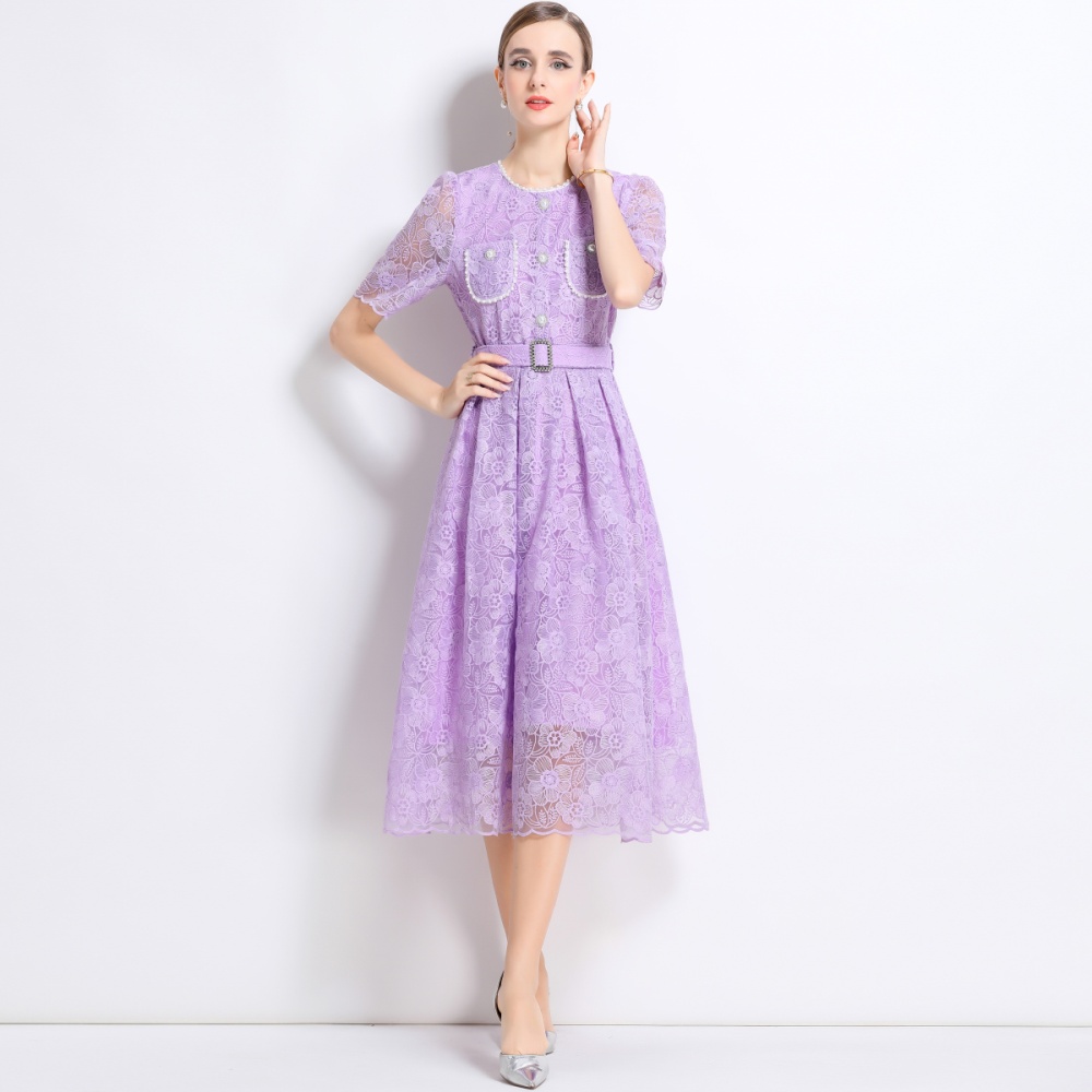 Lace short sleeve summer with belt chanelstyle dress
