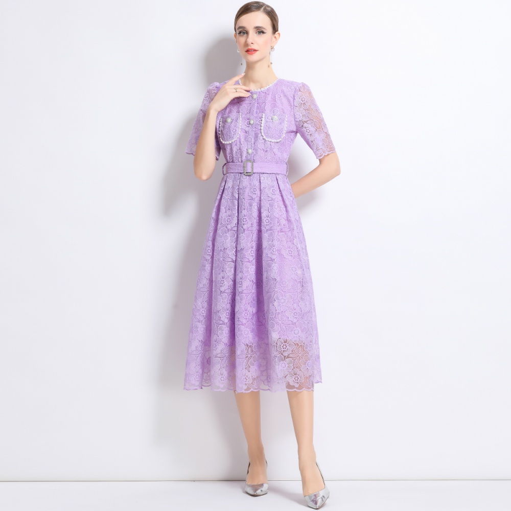 Lace short sleeve summer with belt chanelstyle dress