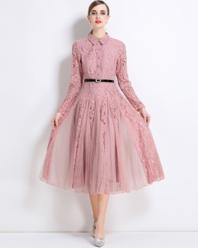 Gauze splice dress big skirt elegant long dress