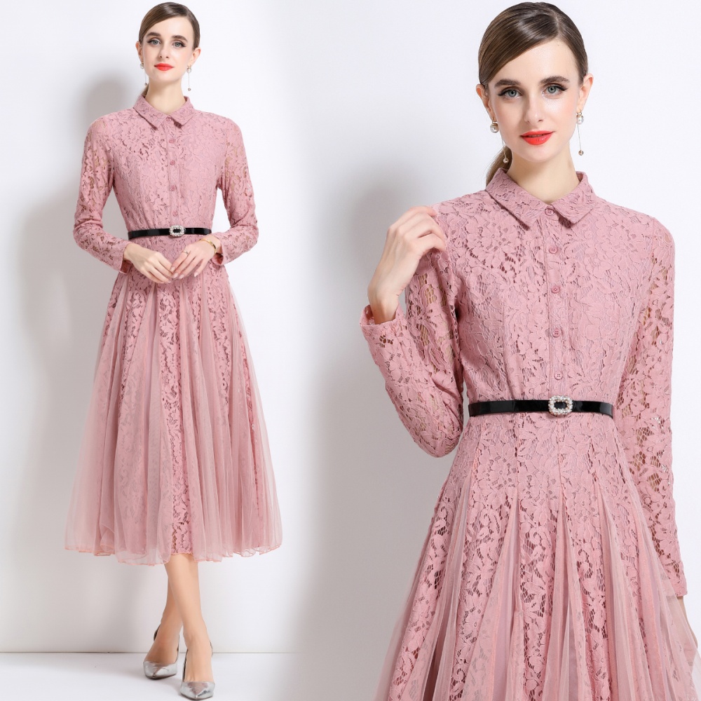 Gauze splice dress big skirt elegant long dress