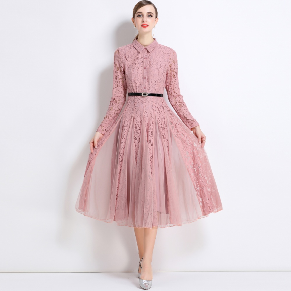 Gauze splice dress big skirt elegant long dress