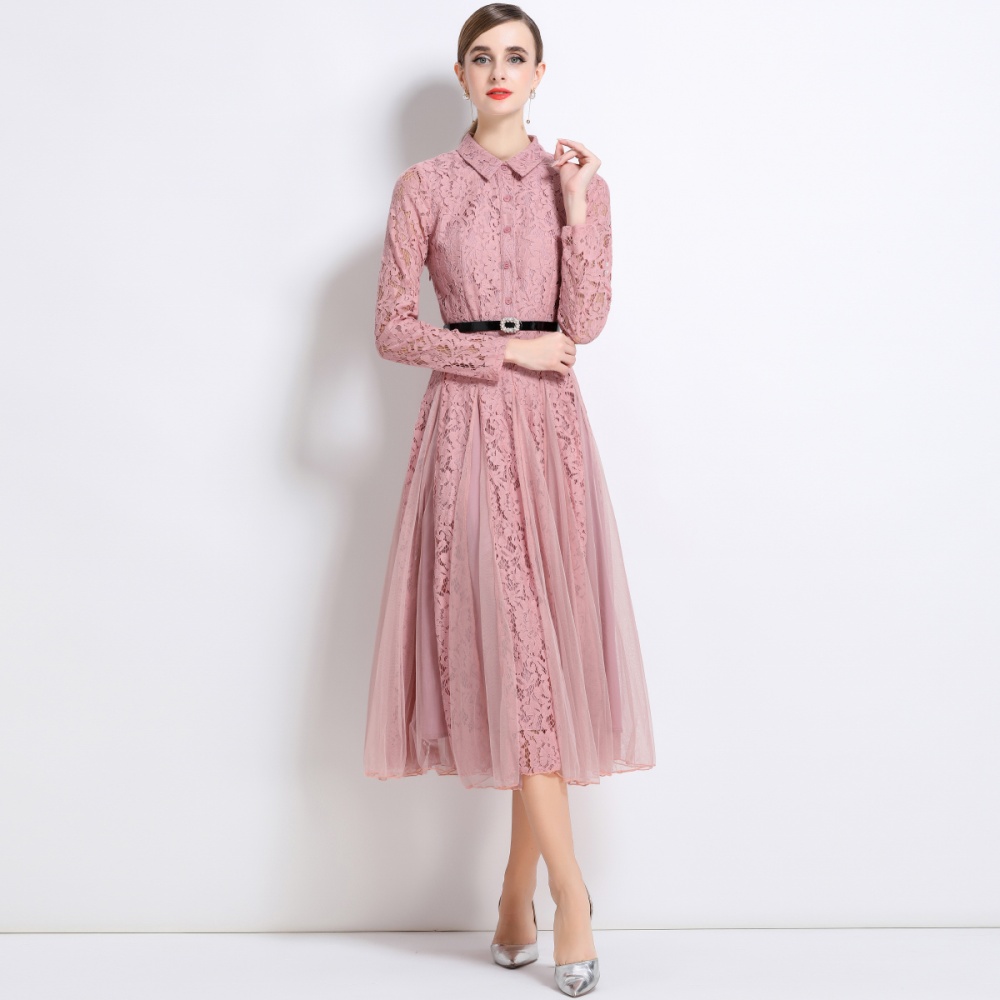 Gauze splice dress big skirt elegant long dress