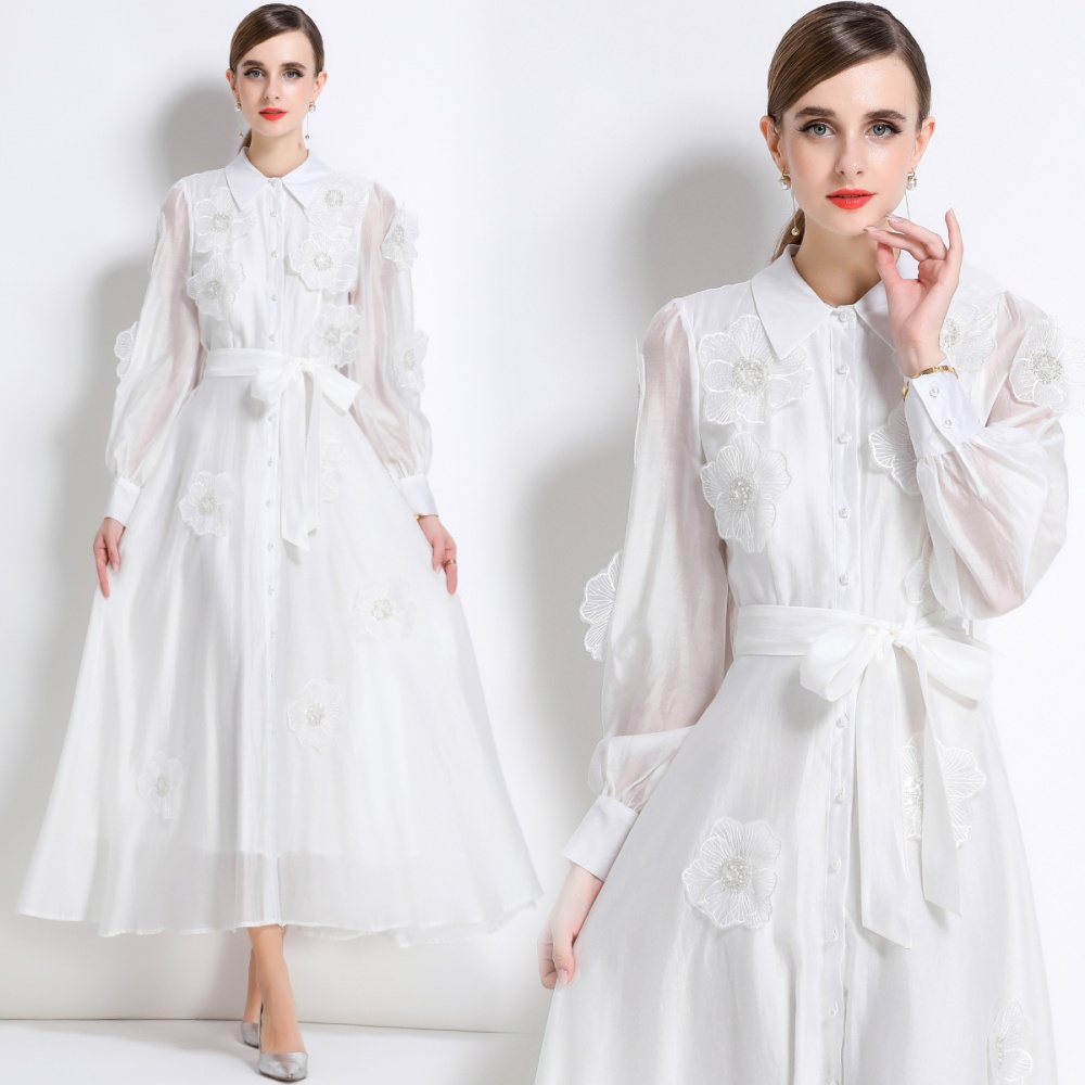 France style pinched waist dress lapel A-line long dress