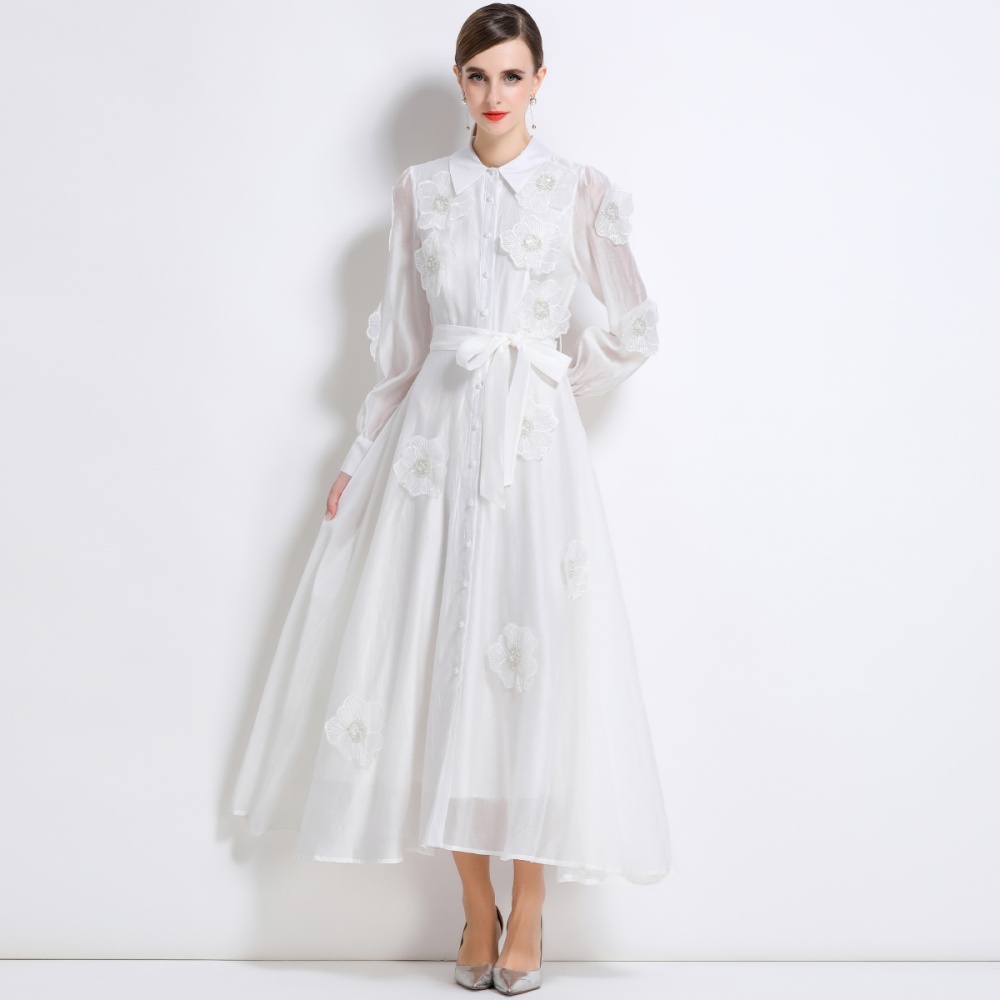 France style pinched waist dress lapel A-line long dress