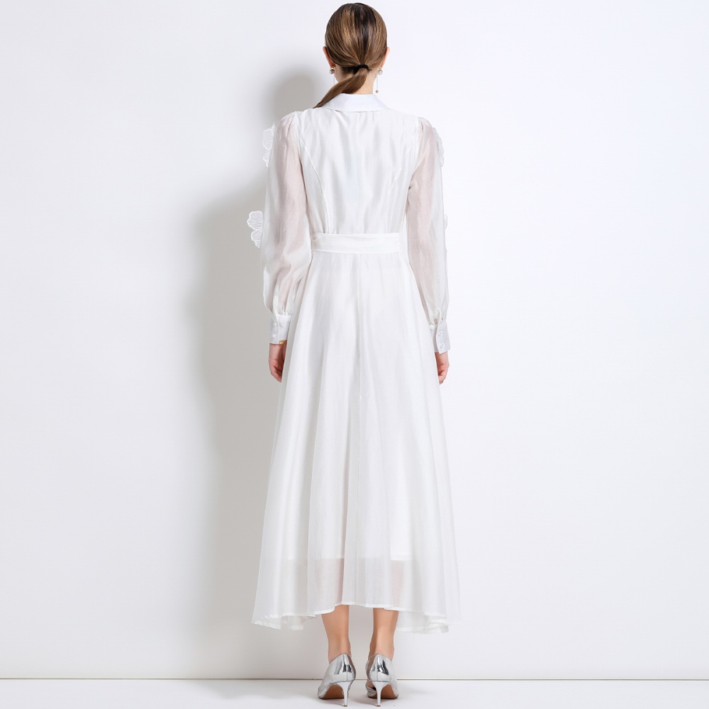 France style pinched waist dress lapel A-line long dress