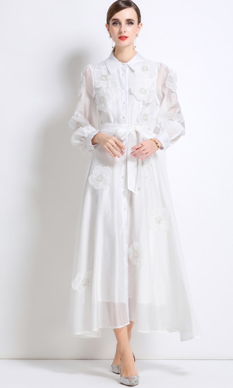 France style pinched waist dress lapel A-line long dress