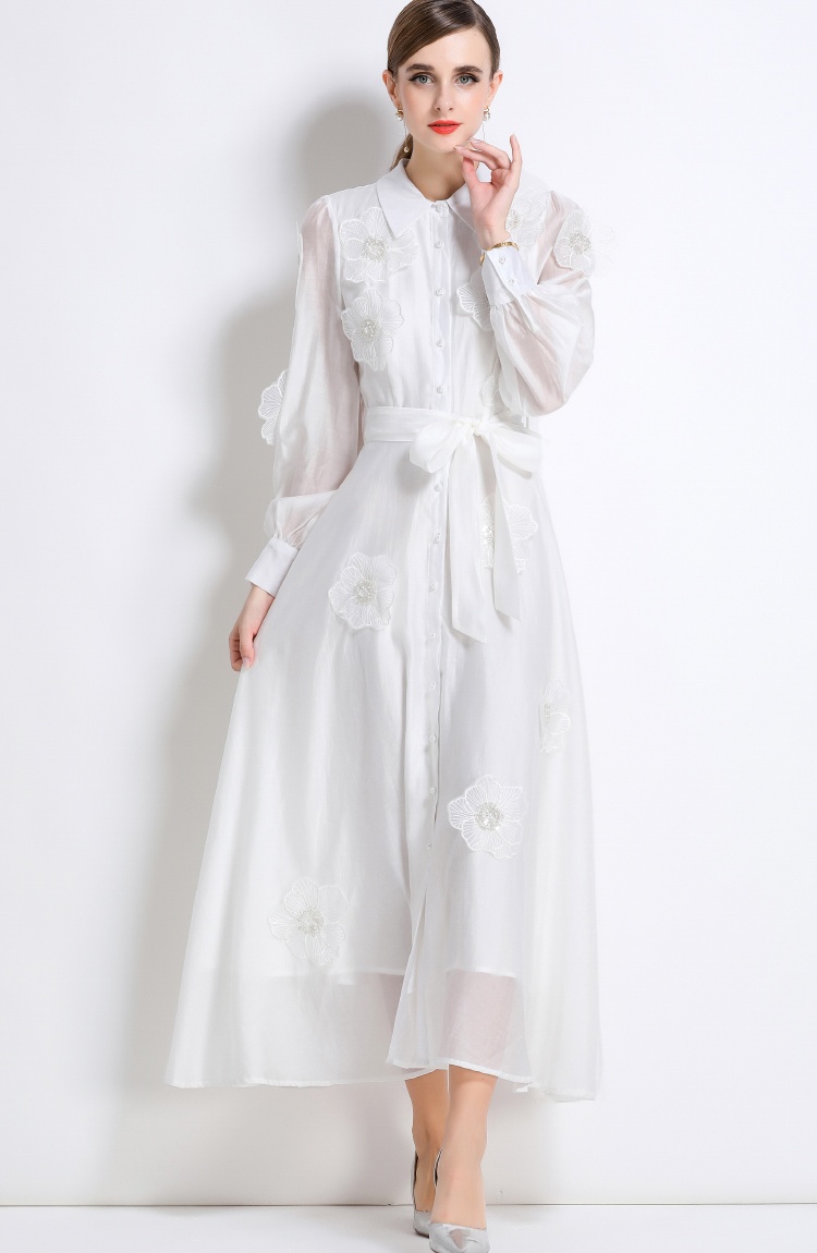 France style pinched waist dress lapel A-line long dress
