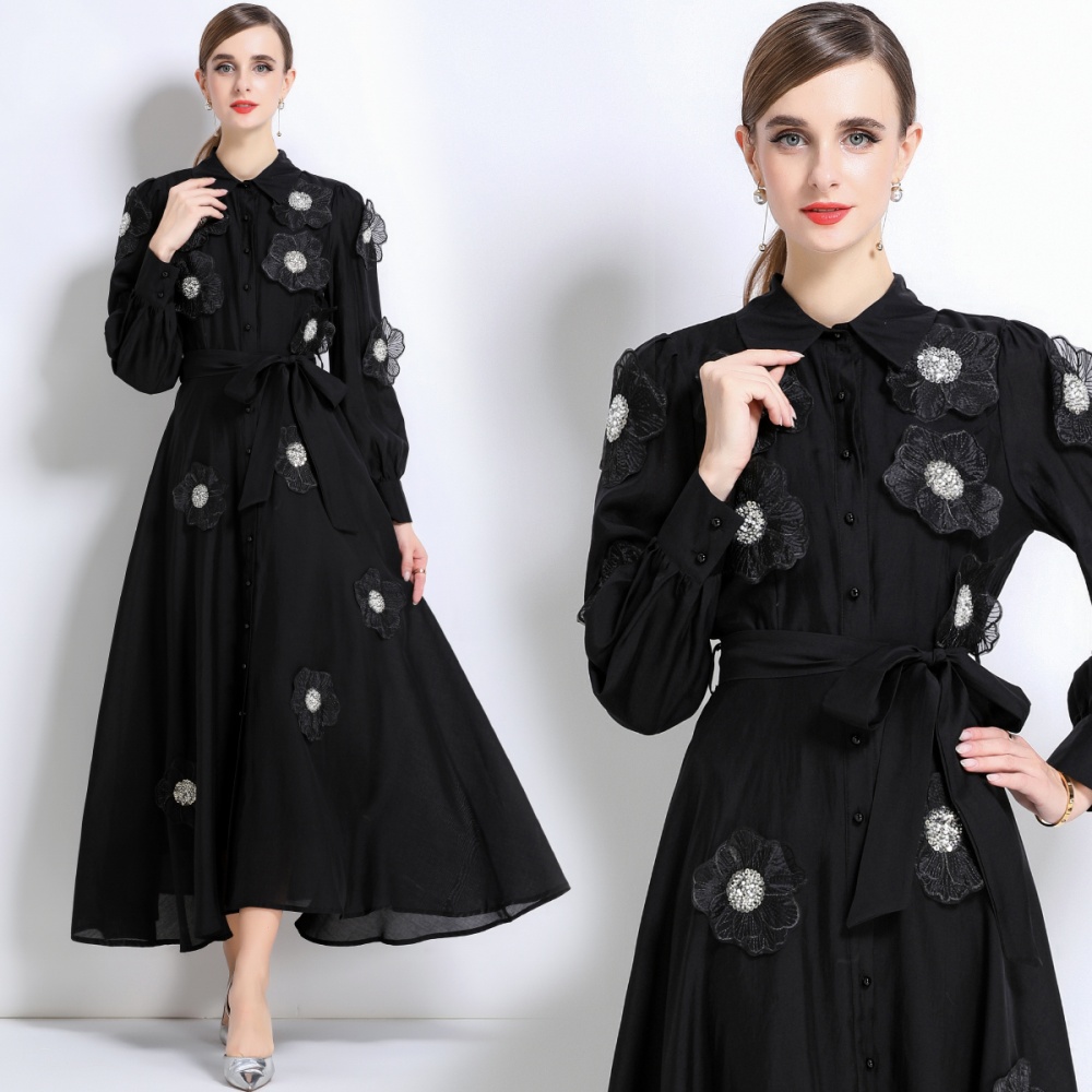 Long sleeve France style long dress embroidery dress
