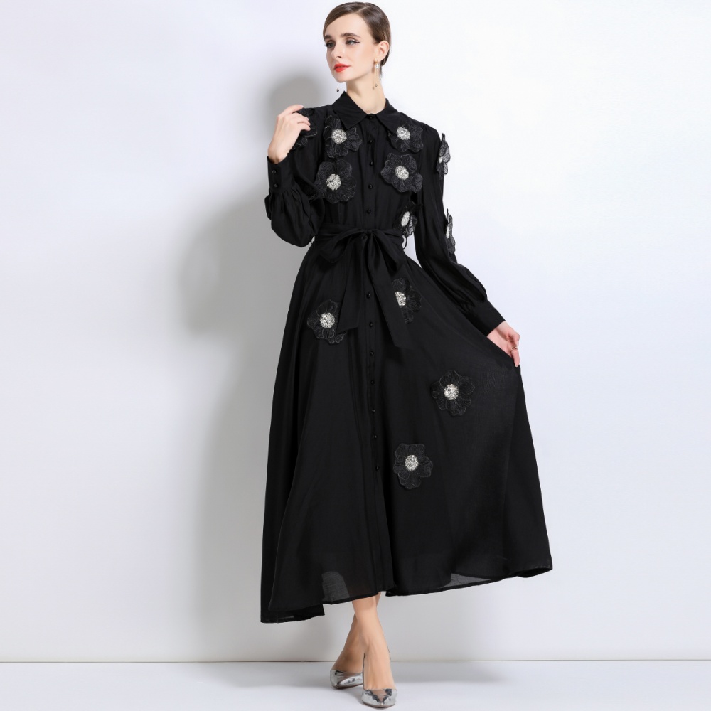 Long sleeve France style long dress embroidery dress