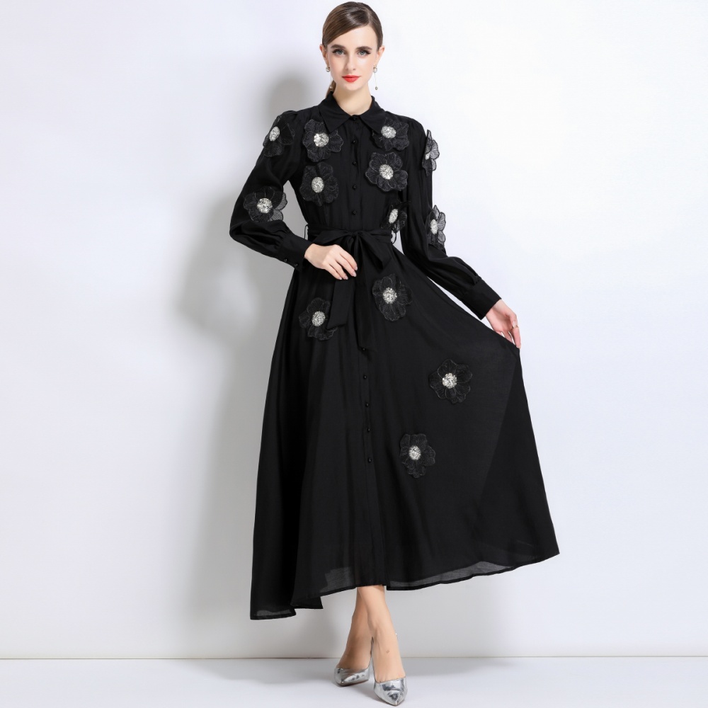Long sleeve France style long dress embroidery dress