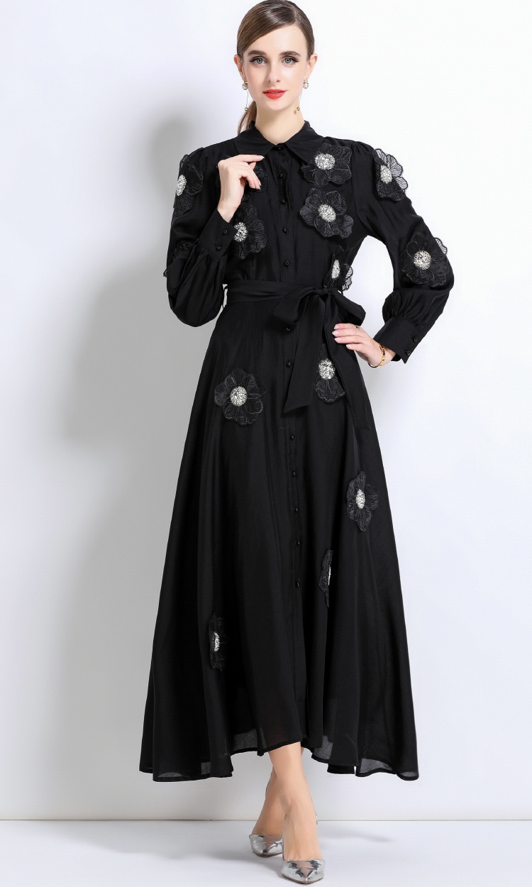 Long sleeve France style long dress embroidery dress
