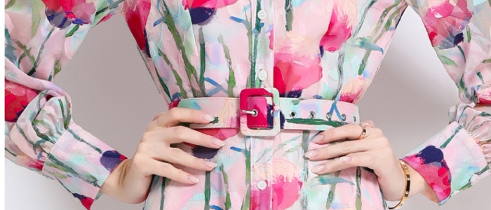 Pinched waist temperament long dress printing dress