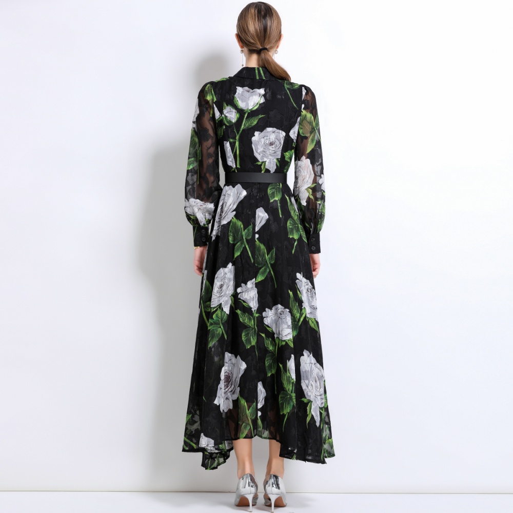 With belt temperament dress A-line long dress