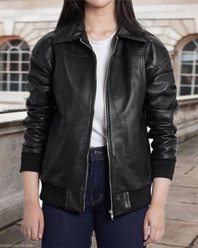 Lapel zip pure coat cuff hem European style jacket