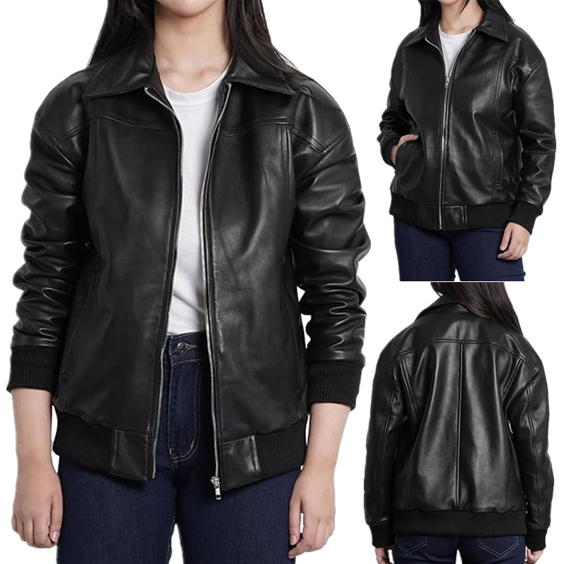 Lapel zip pure coat cuff hem European style jacket