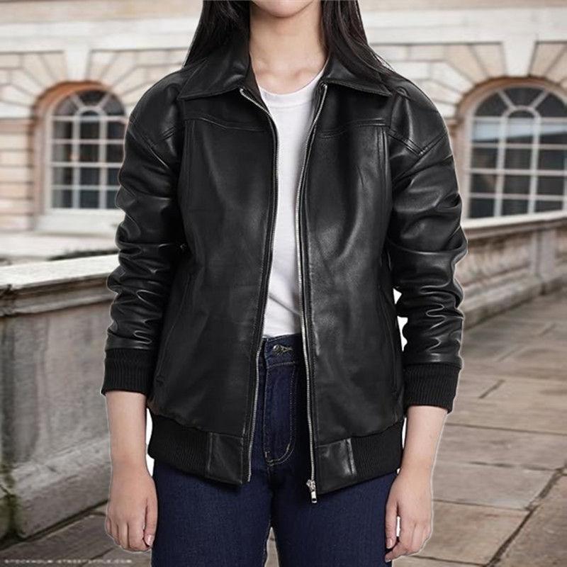 Lapel zip pure coat cuff hem European style jacket