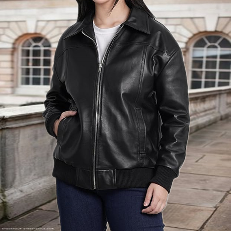 Lapel zip pure coat cuff hem European style jacket
