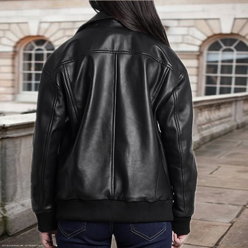 Lapel zip pure coat cuff hem European style jacket