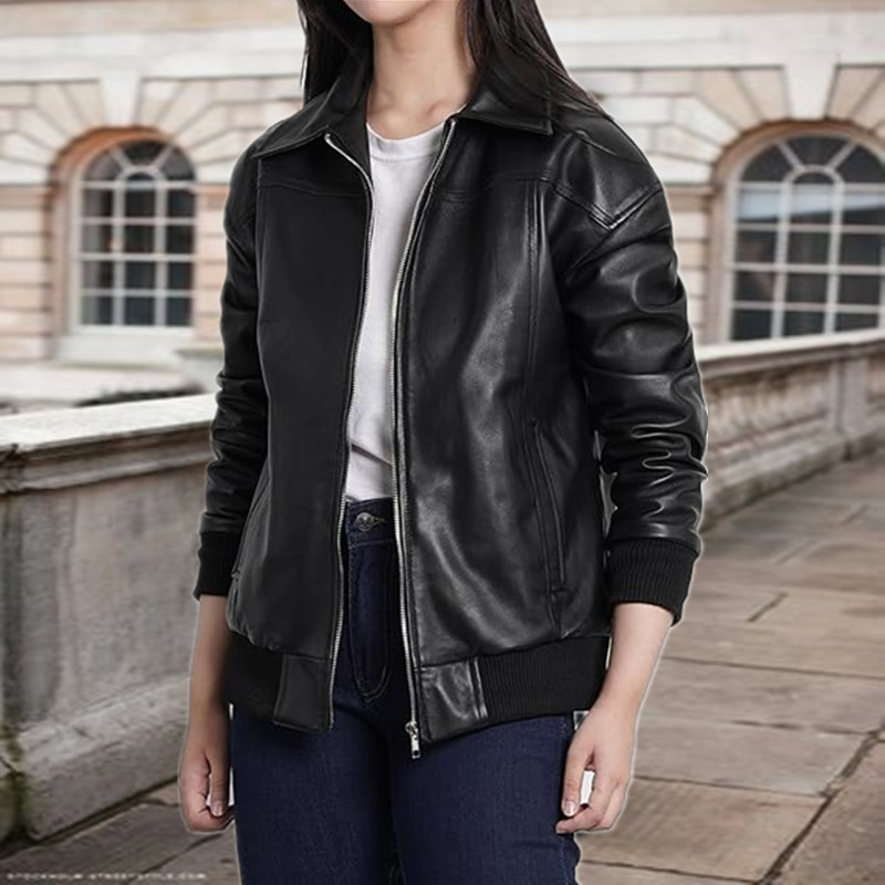 Lapel zip pure coat cuff hem European style jacket