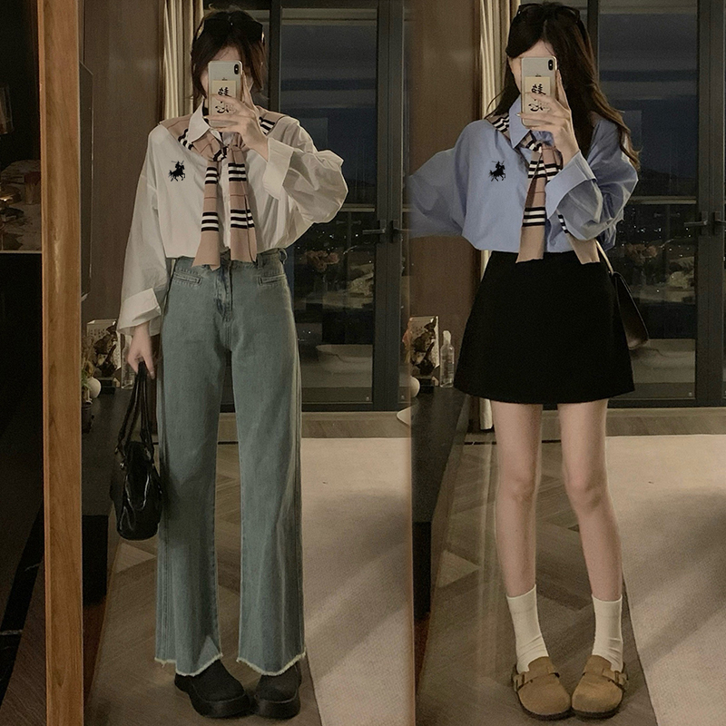 Retro stripe loose tops long sleeve American style coat