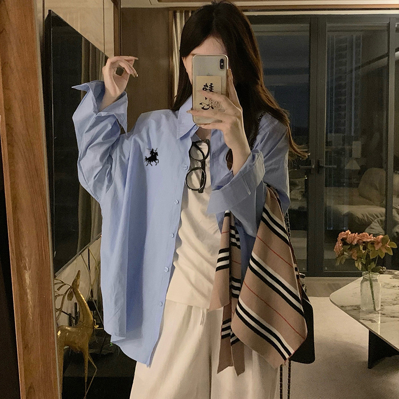 Retro stripe loose tops long sleeve American style coat