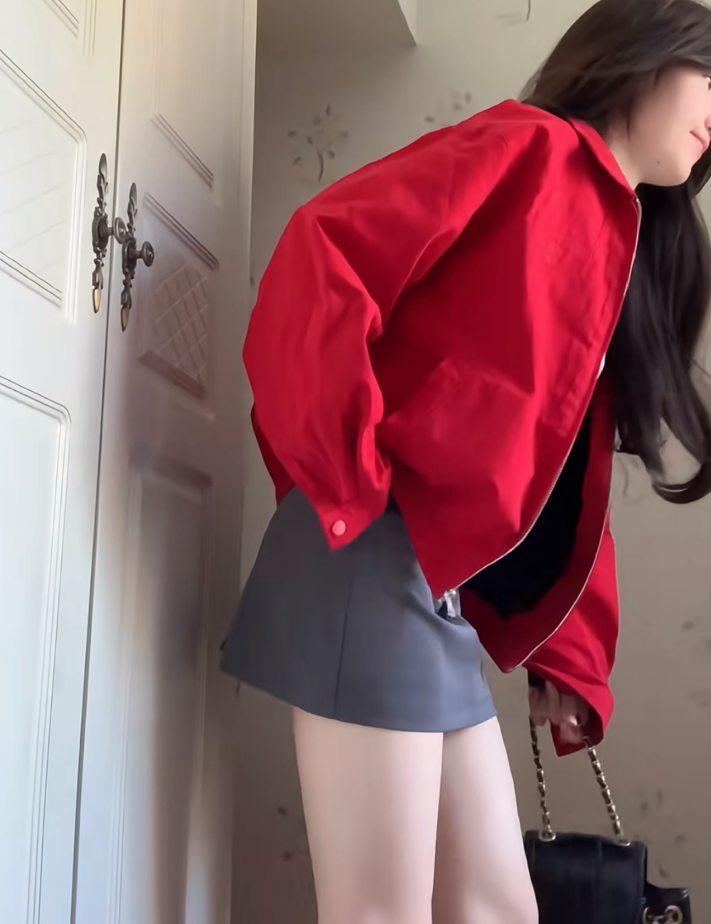 Basis red jacket commuting retro coat for women