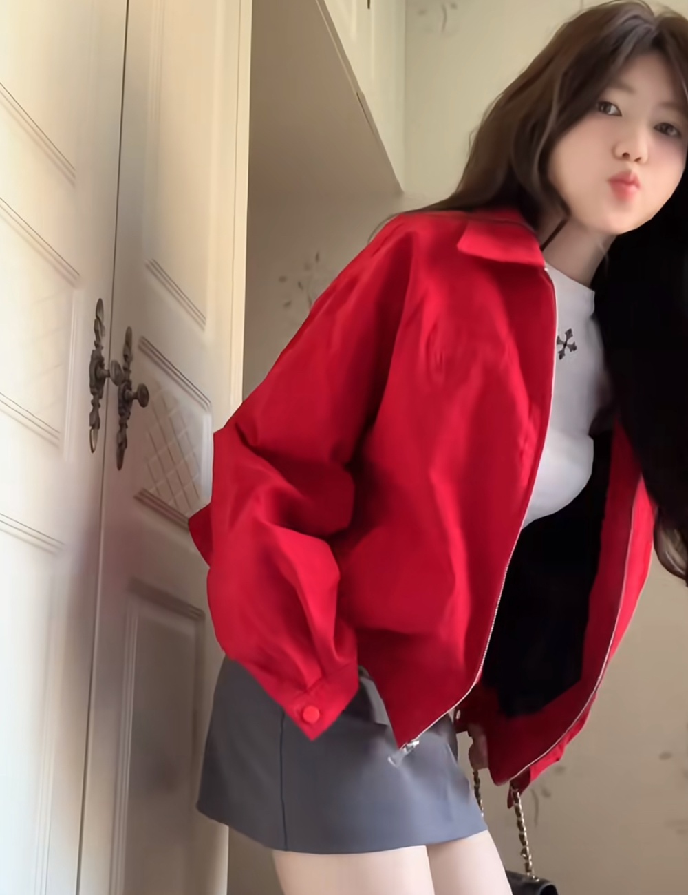 Basis red jacket commuting retro coat for women