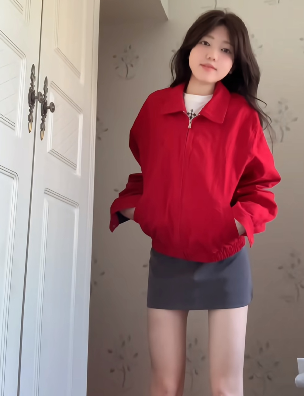 Basis red jacket commuting retro coat for women