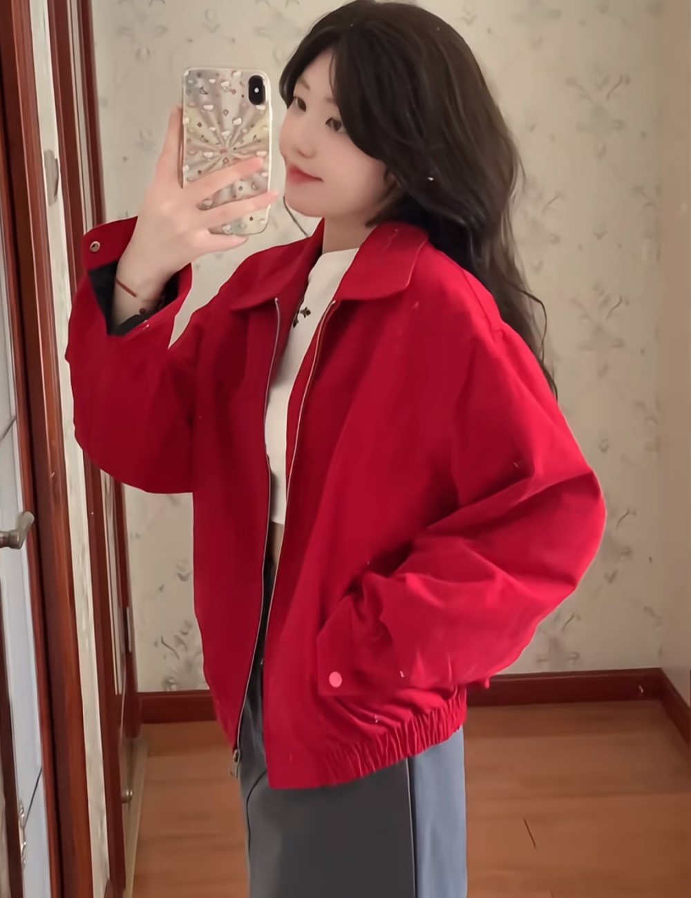 Basis red jacket commuting retro coat for women