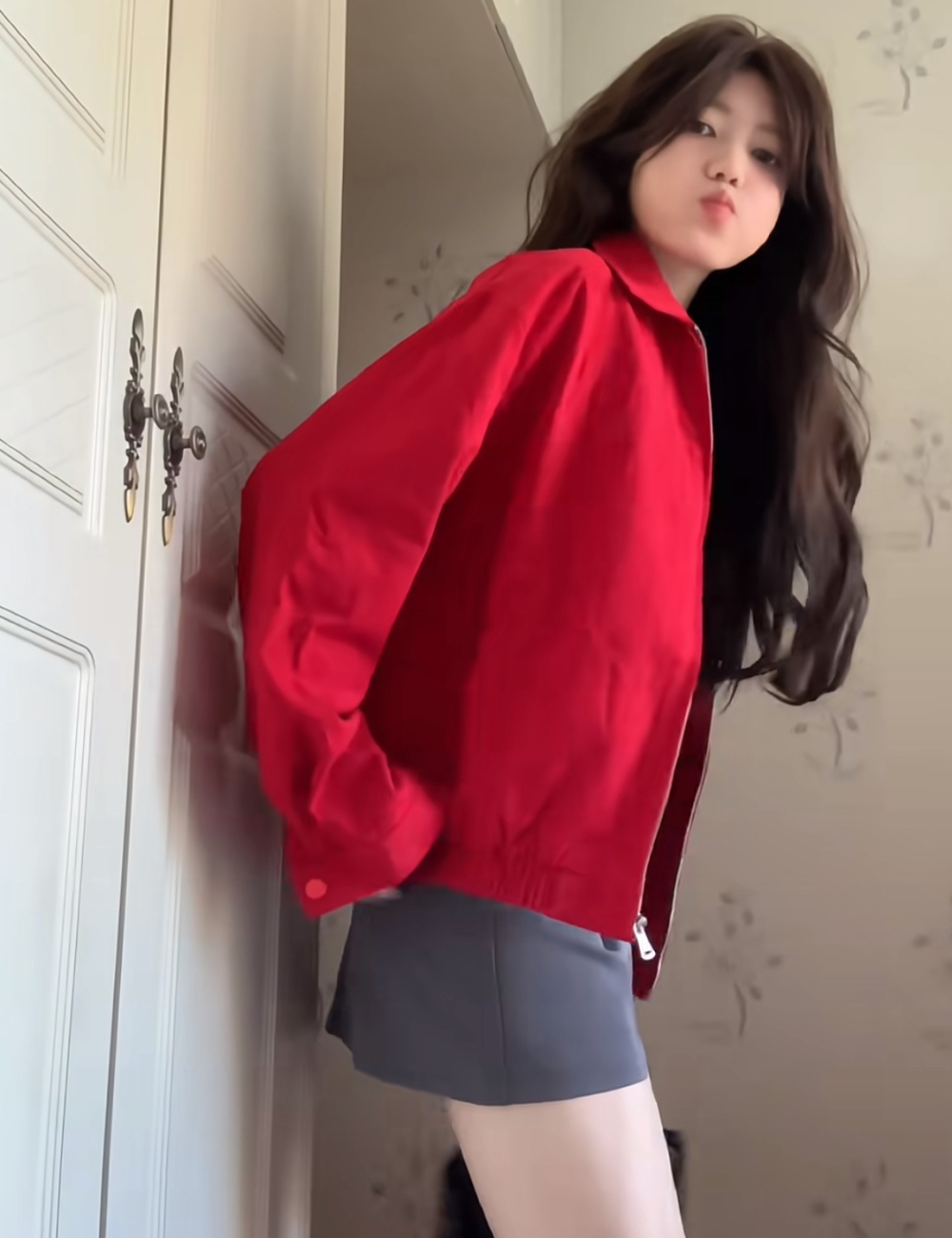 Basis red jacket commuting retro coat for women