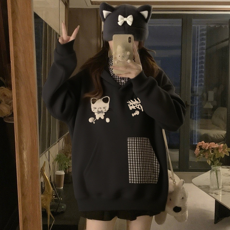 Embroidery autumn tops hooded hoodie for women