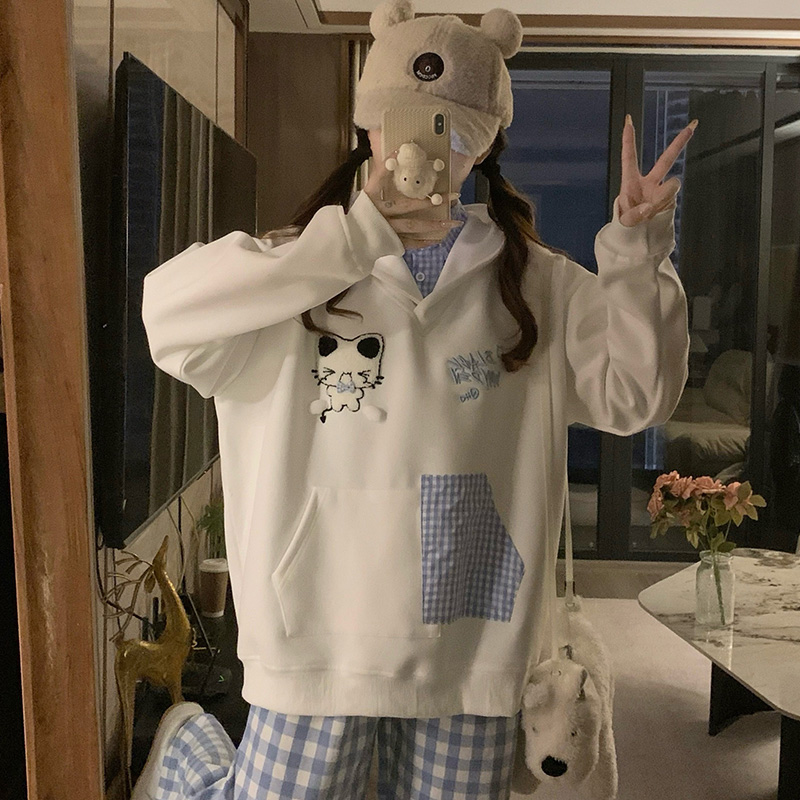 Embroidery autumn tops hooded hoodie for women