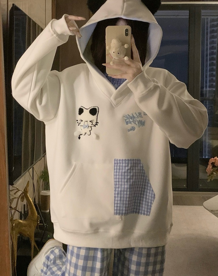Embroidery autumn tops hooded hoodie for women