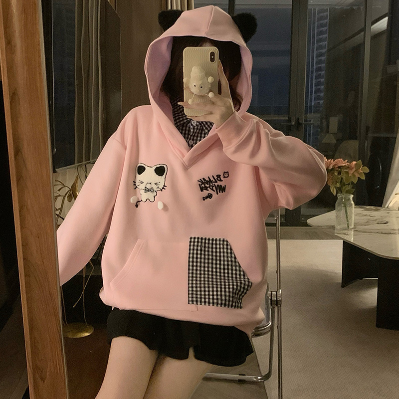 Embroidery autumn tops hooded hoodie for women