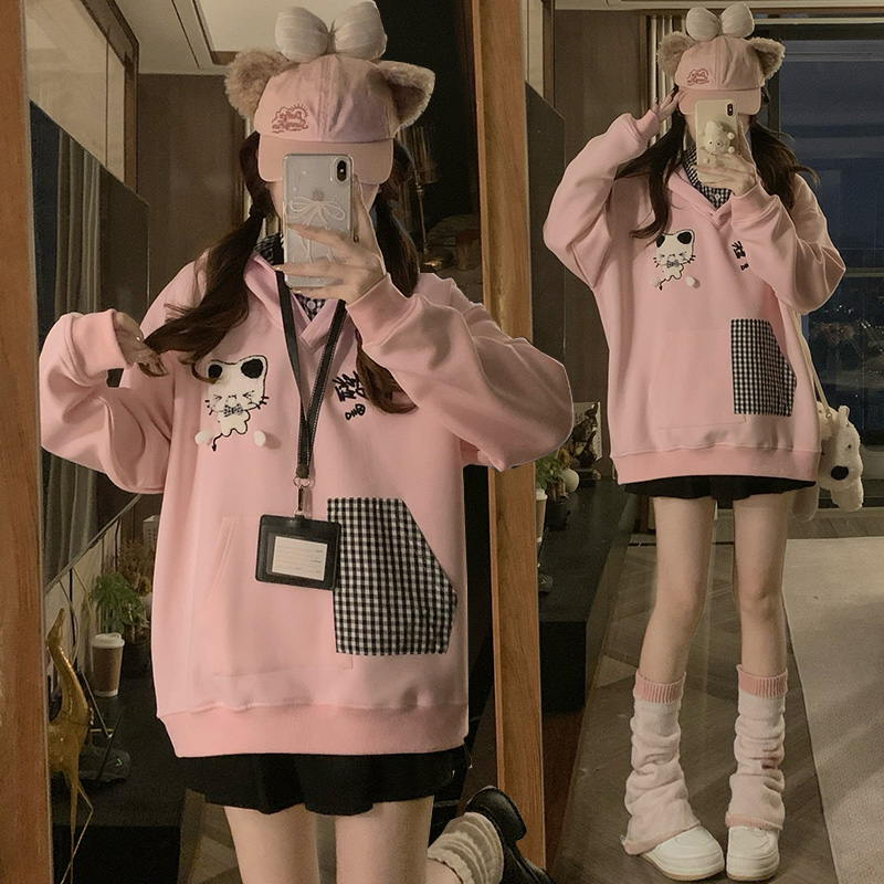 Embroidery autumn tops hooded hoodie for women