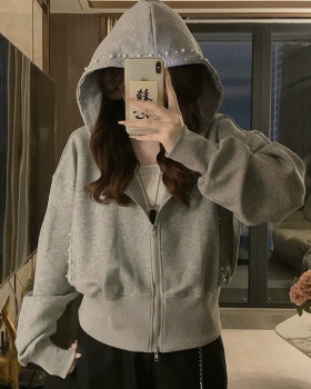 Couples pearl coat autumn pinched waist hoodie for women