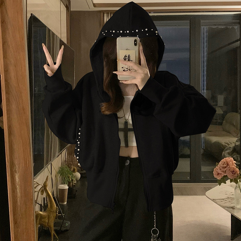 Couples pearl coat autumn pinched waist hoodie for women
