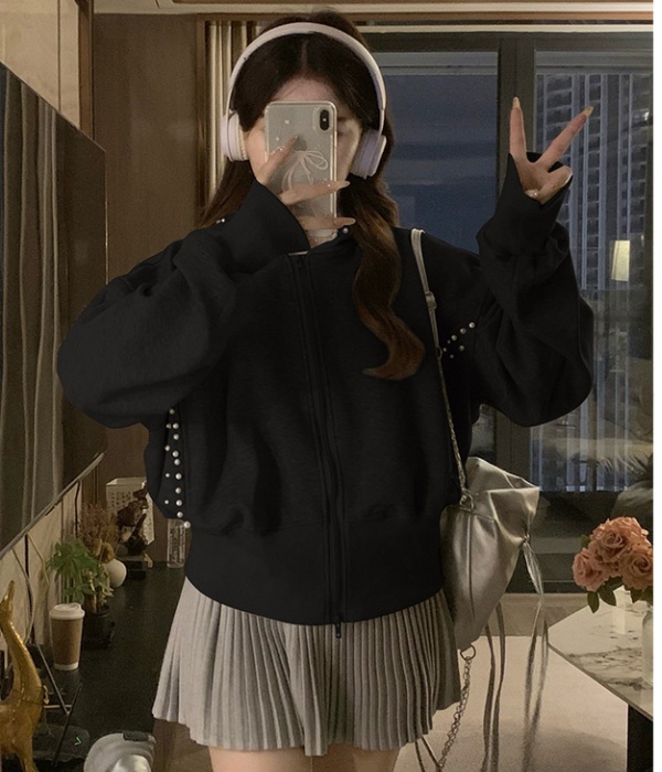Couples pearl coat autumn pinched waist hoodie for women