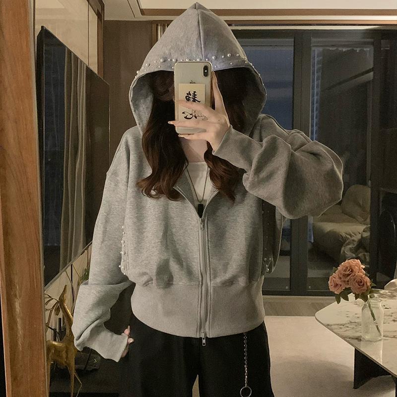 Couples pearl coat autumn pinched waist hoodie for women