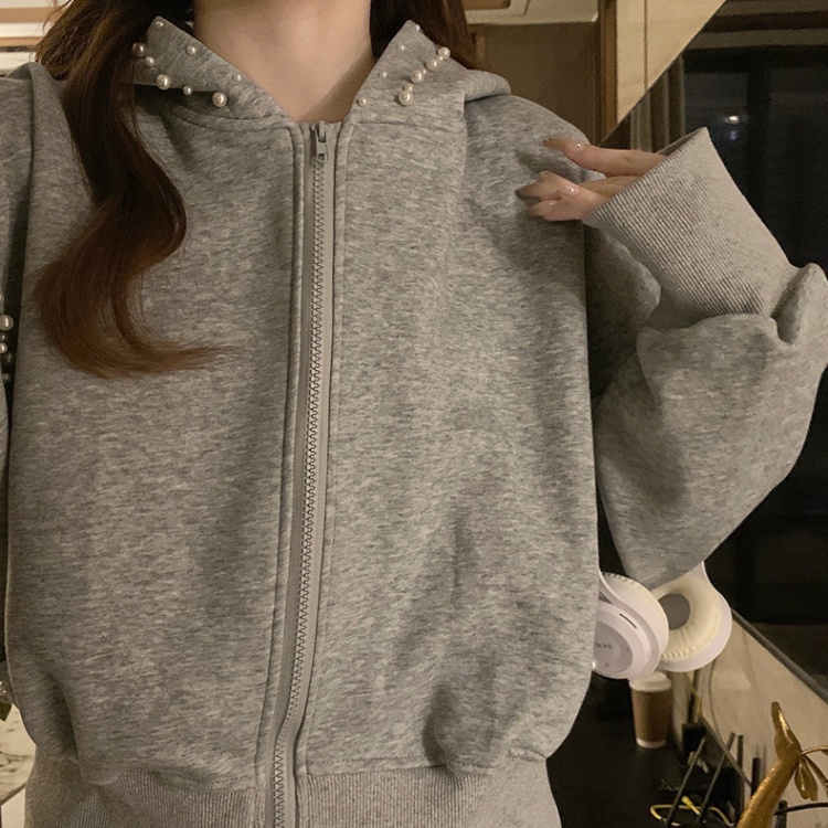 Couples pearl coat autumn pinched waist hoodie for women
