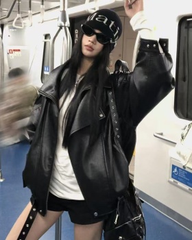 American style locomotive coat autumn black leather coat