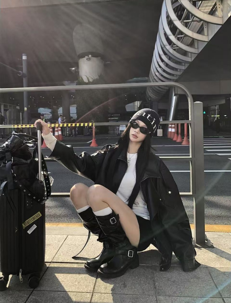 American style locomotive coat autumn black leather coat