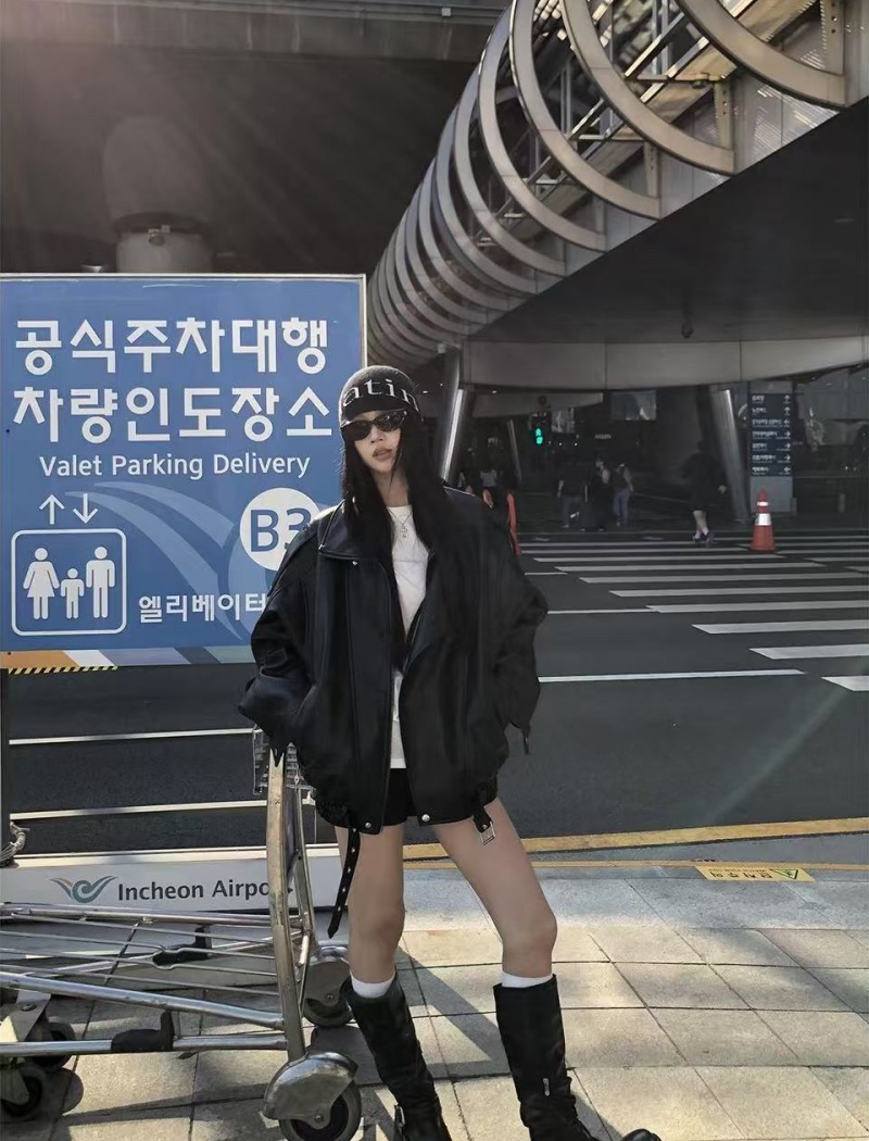 American style locomotive coat autumn black leather coat