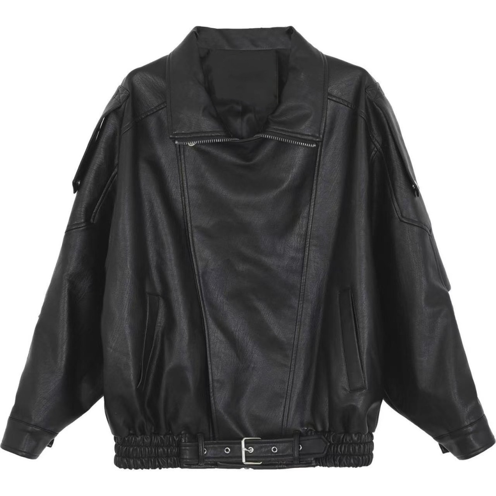 American style locomotive coat autumn black leather coat