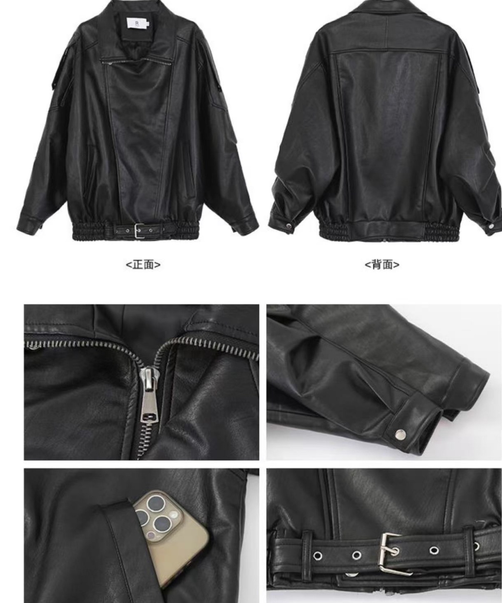 American style locomotive coat autumn black leather coat