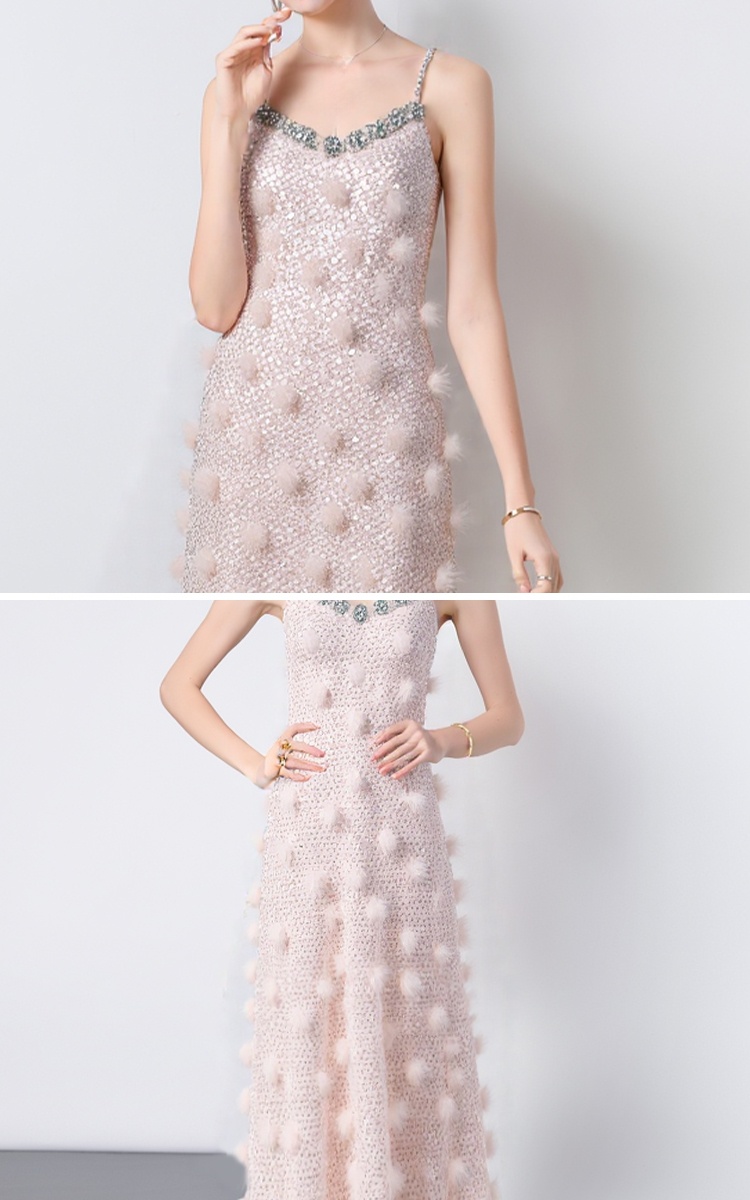 Gauze temperament V-neck long dress sling sequins dress