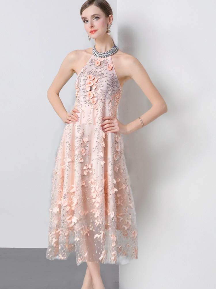 Glitter ladies formal dress halter dress for women
