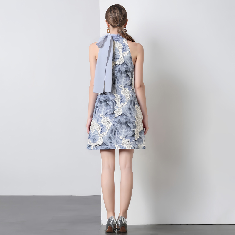Beading halter sequins unique blooming lady dress for women