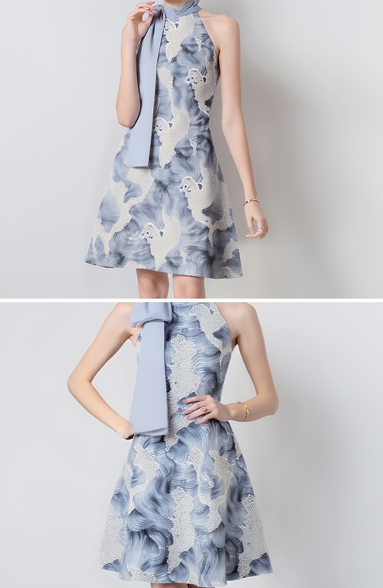 Beading halter sequins unique blooming lady dress for women